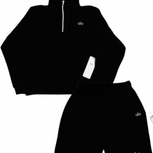 Alo Yoga Black Quarter Zip and Sweatpants Set