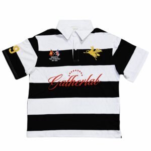 Gatherlab Rugby Polo Black & White Striped Pegasus Embroidery