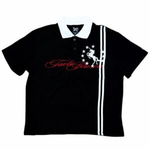 Taele Plus Black Polo Shirt Red Script White Collar Star Horse Embroidery